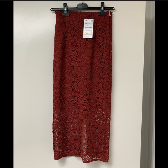 3/$30 NWT Zara brick red lace pencil Skirt - Picture 5 of 7